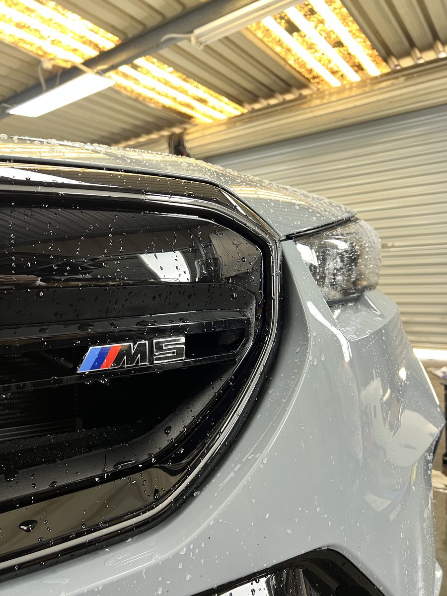BMW M5 front grille detail after full studio detail